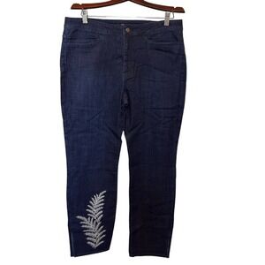 NWT Dennis Basso Dark Blue Denim Jeans with‎ Embroidered Detail Size 14